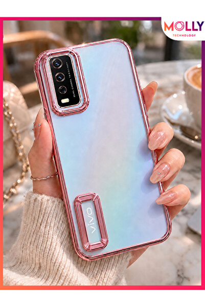 Molly VİVO Y20 İçin Kenarları Metalik Rose Lens Koruyuculu Lou Lazer Şeffaf S...