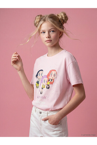 LC Waikiki Nevavm Farkıyla K-Pop Demon Hunters Printed Girls' T-Shirt