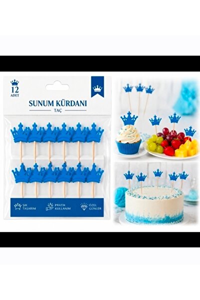 ANC 12 Adet Mavi Taçlı Sunum Kürdanı – Kokteyl, Parti, Doğum Günü ve Baby Sho...