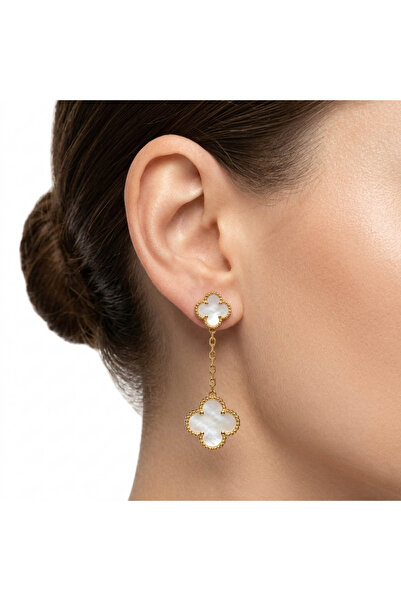 Generic Gold-Tone Clover Chain Earrings for Women - Triple Four Leaf Clover D...