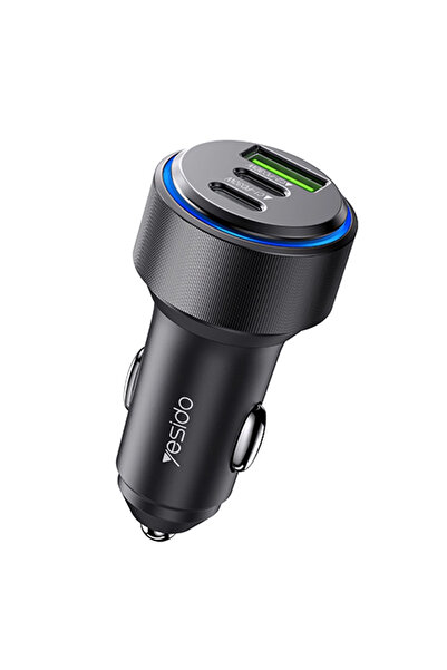 Yesido 2xUSB-C 1xUSB Fast Car Charger 60W Black (Y50)