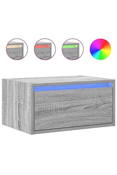 vidaxl Noptieră montată pe perete cu lumini LED, sonoma gri