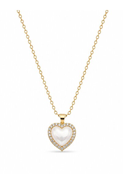 serelya 316L Steel Gold Color Pearl Heart Model Zircon Stone Women's Necklace