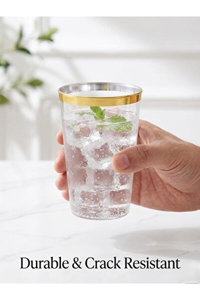 Sunny Your Bright choice Sunny Premium 10oz Plastic Cups with Metallic Rim – Elegant Disposable & Reusable Party Drink Cups for Events, Weddings & Gatherings – Pack of 25 (Gold)
