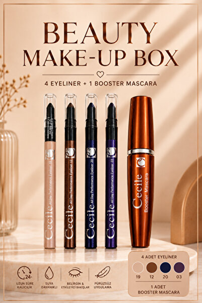 RiODY Beauty Box 5'li Göz Makyaj Seti | 4 Renk Kalıcı Eyeliner + Booster Maskara