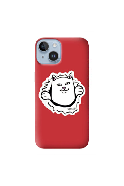 Other Apple iPhone 14 Plus White cat Red Colored Silicone TPU Θήκη