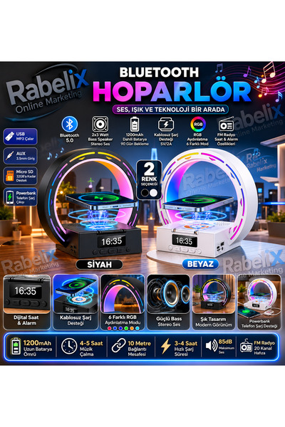 Rabelix Online Marketing Bluetooth Hoparlör RGB Işıklı Kablosuz Şarjlı Digita...