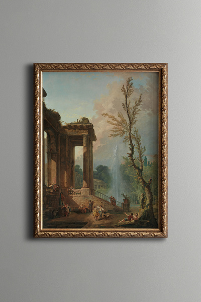 epiqart Historical Fountain and Pillars - Vintage Patterned Frame - Slim Model