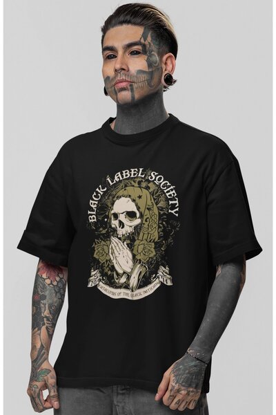 SEVBANO Tricou oversize unisex cu imprimeu Black Label Society Rock Metal Mus...