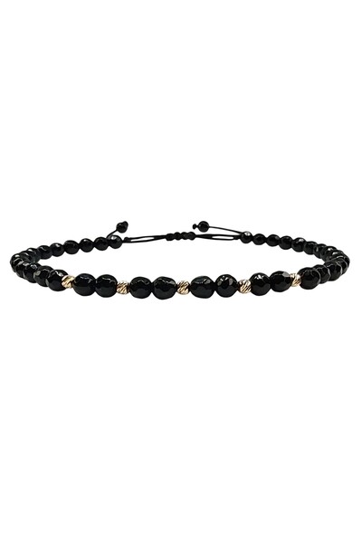 Zephyrs Bijoux Bratara Eleganta cu 5 Bile din Aur 14K Fatetat si Onix Negru