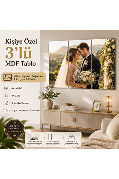 Kutup Yıldızı Tasarım Atölyesi Kişiye Özel 3’lü MDF Tablo Yatay Fotoğraftan 3...