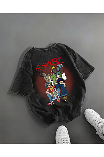 Touz Moda تي شيرت Gorillaz مطبوع قابل للغسل للجنسين قصة فضفاضة