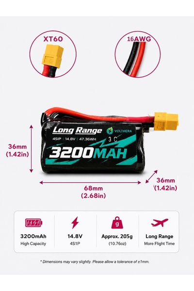 VOLTHERA ENERJİ 4S 3200 MaH LIPO / LION BATARYA FPV DRONE UZUN MENZİL