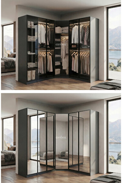 CANBAZ FURNİTURE Esla modüllü köşe 6 cam kapaklı %100 MDF (KURULUM DAHİL)