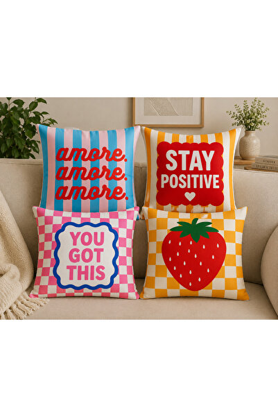 Piloji Modern Pop Art Decorative Pillow Cushion Set of 4 43X43 cm 4-Piece Thr...