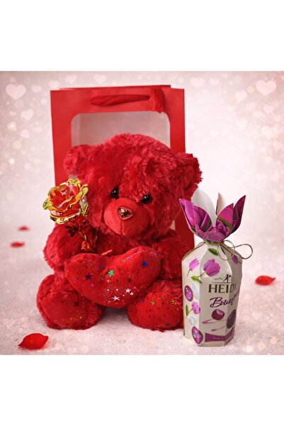 velve Set cadou Special Valentine, cu ursulet de plus, trandafir artizanal si...