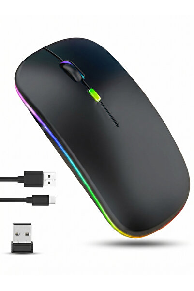 Deppo Trend Type-C Hızlı Şarjlı Kablosuz Sessiz Mouse RGB LED Işıklı Slim Taş...