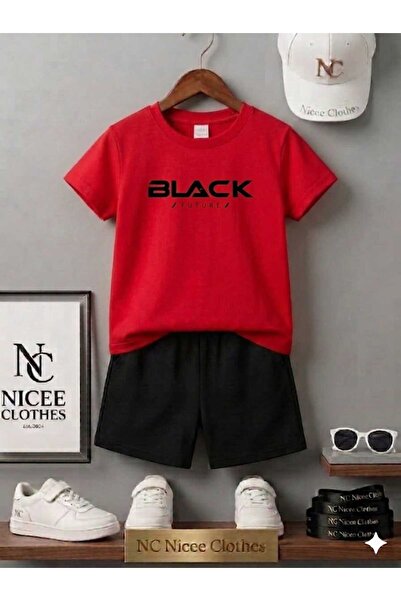 NC Nicee Clothes LETNJA DEČJA MAJICA I KRATKE HLAČE UNISEKS (CRNI TISK)