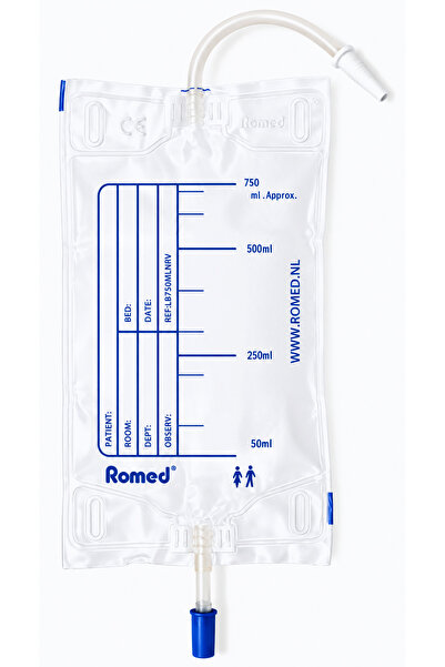 Romed Pungă urinară de picior 750 ml, sterilă, cu valvă anti-retur și robinet