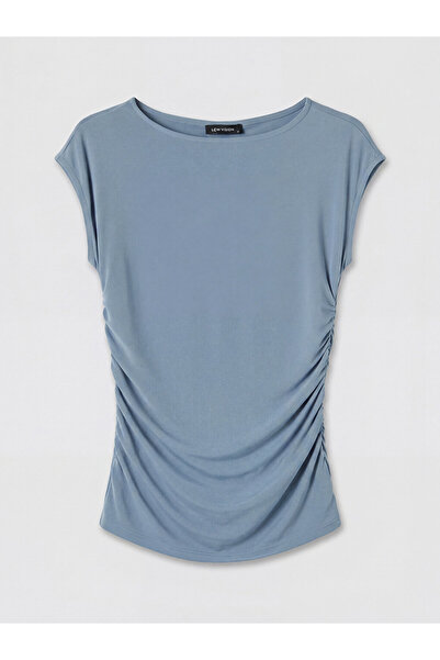 LC Waikiki Blue Crew Neck Gathered Blouse