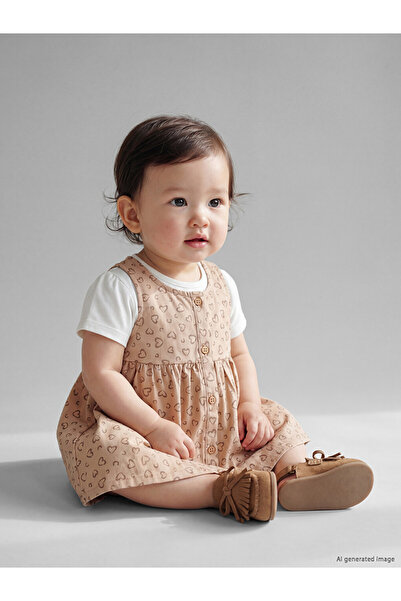 LC Waikiki Heart Patterned Baby Girl Dress and T-Shirt