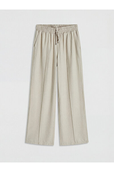 LC Waikiki Beige Elastic Waist Wide Leg Women's Trousers
