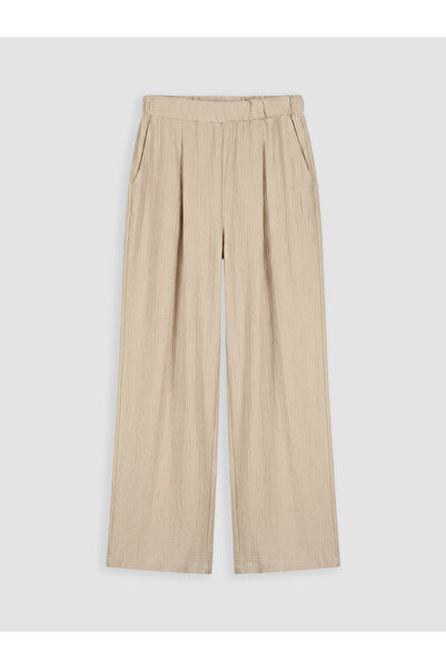 LC Waikiki Beige Textured Women's Trousers with Elastic Waist