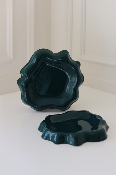 SİNEM YAMAN HOME Set of 2 Petrol Green 21 cm Ceramic Plates / 21 cm Presentat...