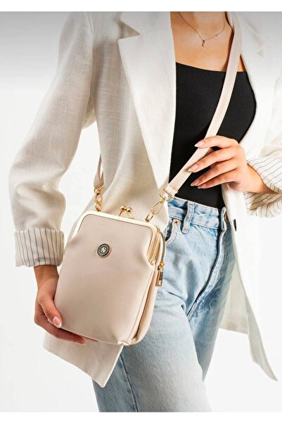 Sanmorris Cream Clip-On Scholarship Shoulder Bag