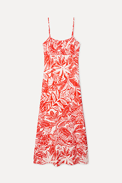 Mudo Women's Red Patterned A-Form Midi Dress