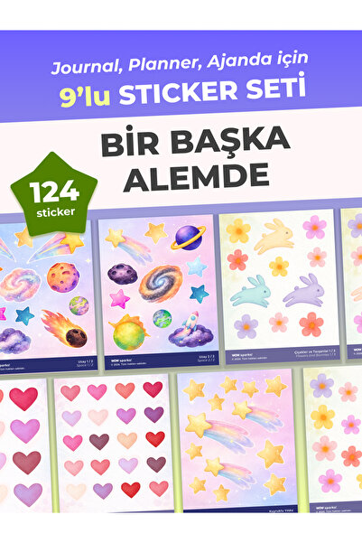 WOW sparks! BİR BAŞKA ÂLEMDE, Uzay, Tavşan, Çiçek ve Kalp Sticker Seti, Journ...
