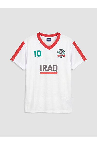 LC Waikiki White V-Neck Iraq Printed Girls' T-Shirt