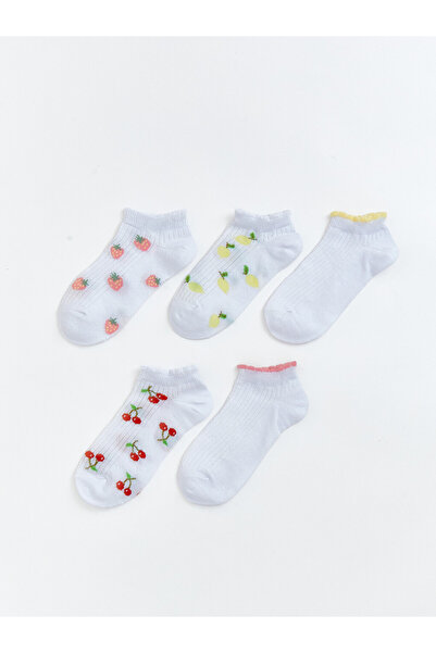 LC Waikiki Rmz Gi̇yi̇m Farkiyla Fruit Embroidered Girls' Booties Socks 5-Piec...