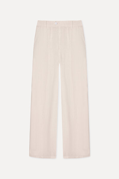 Mudo Women's Ecru Straight Fit Linen Trousers