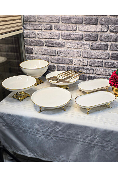 SEÇKİNEV Glare Porcelain Zamak Cast Iron Footed Presentation Set (11 Pieces)