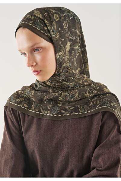 Freshscarfs Εθνικό μοτίβο λουλουδιών, μαλακό σάλι από βισκόζη, σε χρώμα καφέ ...