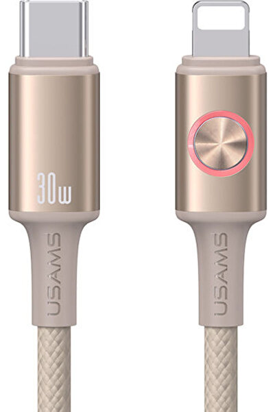 Usams SJ753 Πλεγμένο / LED Καλώδιο USB-C σε Lightning 30W Μπεζ 1.2μ (SJ753USB02)