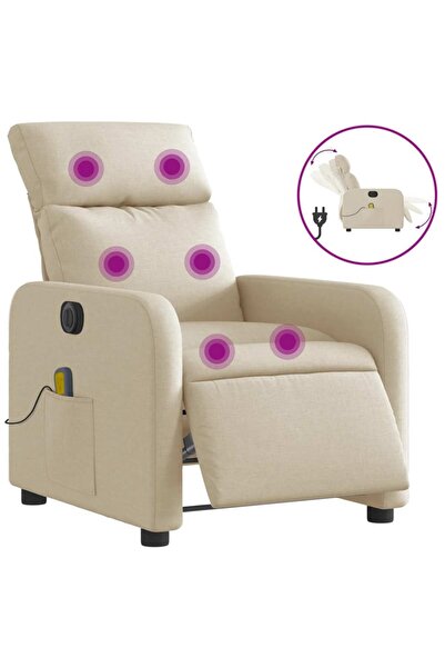 vidaxl Fotoliu electric de masaj rabatabil, crem, textil