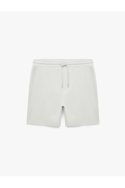 Koton Cotton Pocketed Textured Bermuda Shorts with Lace-Up Waist