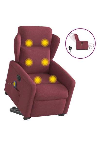 vidaxl Fotoliu de masaj electric rabatabil cu ridicare roșu vin textil