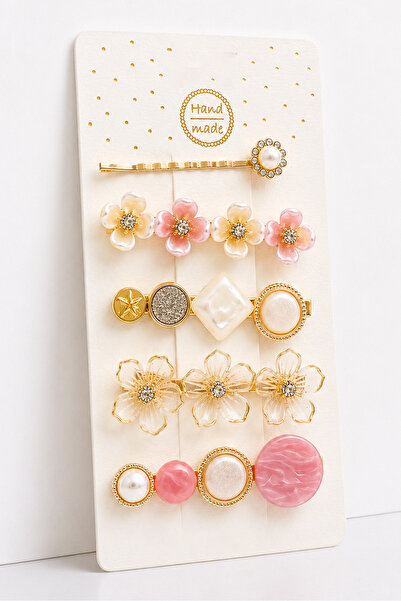 MakeWell Set of 5 Vintage Flower and Pearl Detailed Hair Clips |   Gold Color...
