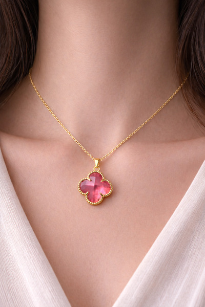 LooRen Butik Zircon Stone Clover Model Gold Color Women's Necklace Lrn080