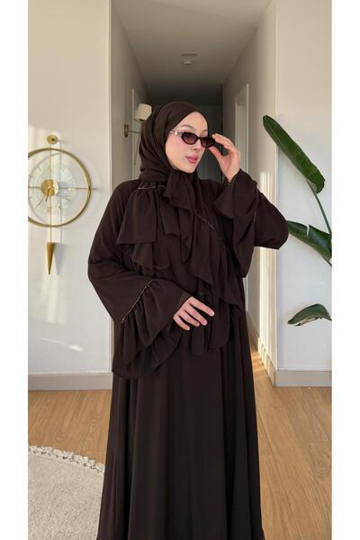 NİLNUR MODA New Season Sapphire Stone Abaya with Shawl and Belt as a Gift