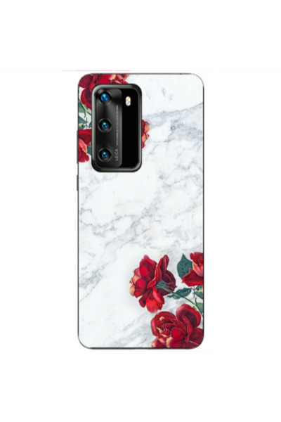Other Huawei P40 red roses marble Transparent Silicone TPU Θήκη