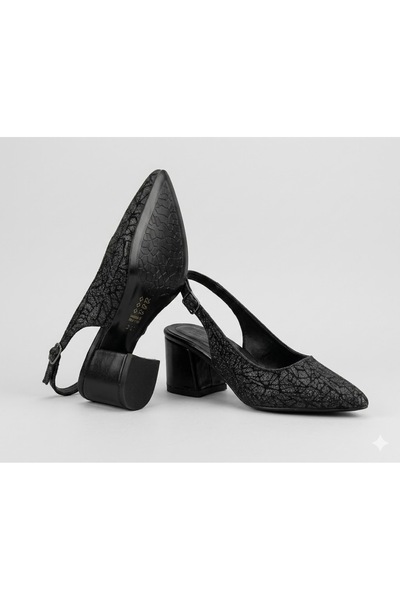 KİNDEP (Wiesse) Closed Toe Wide Heeled Women's Shoes Black