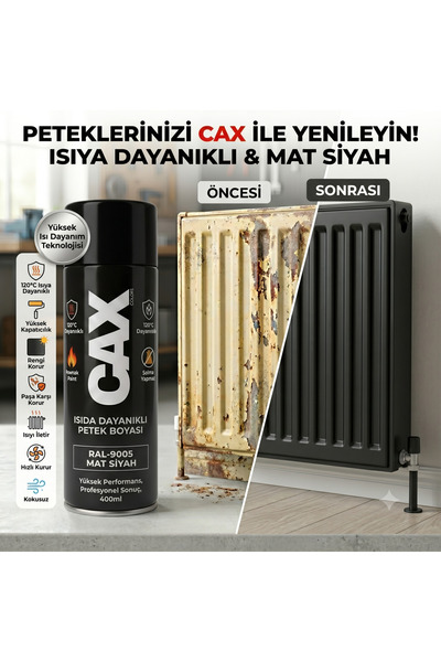 caxcolors CAX Isıya Dayanıklı Kalorifer Petek Sprey Boyası 400 ml Sararma Yap...
