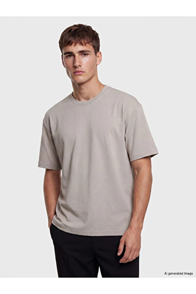 LC Waikiki Beige Relax Fit Crew Neck Men's T-Shirt
