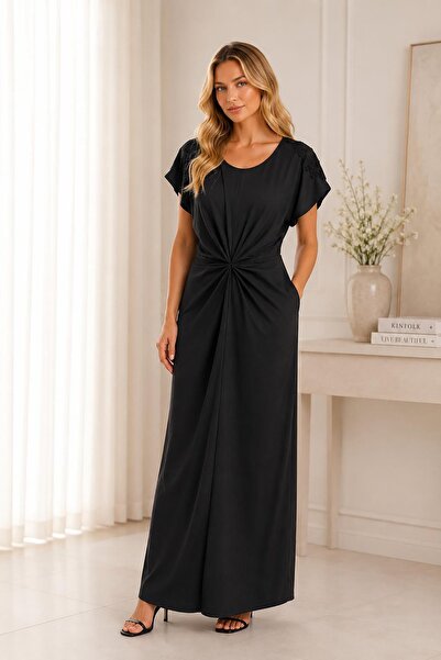 Rain and River Draped Detailed Maxi Dress