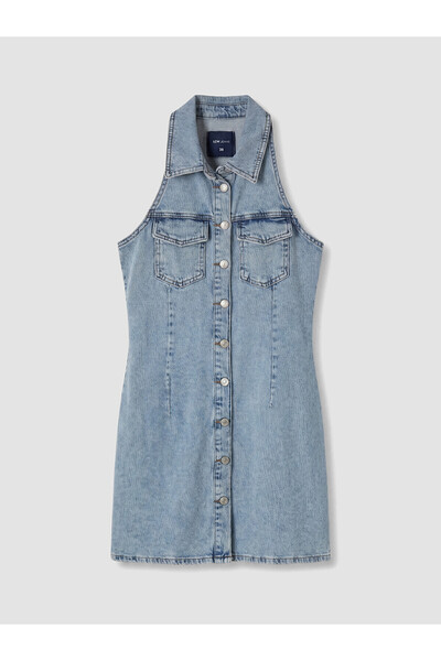 LC Waikiki Nevavm Shirt Collar Mini Jean Dress with a Difference