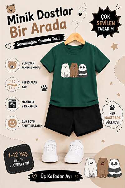 OVERMAX 3 Kafadar Printed Children's Set – T-Shirt & Shorts 2-Piece Combinati...